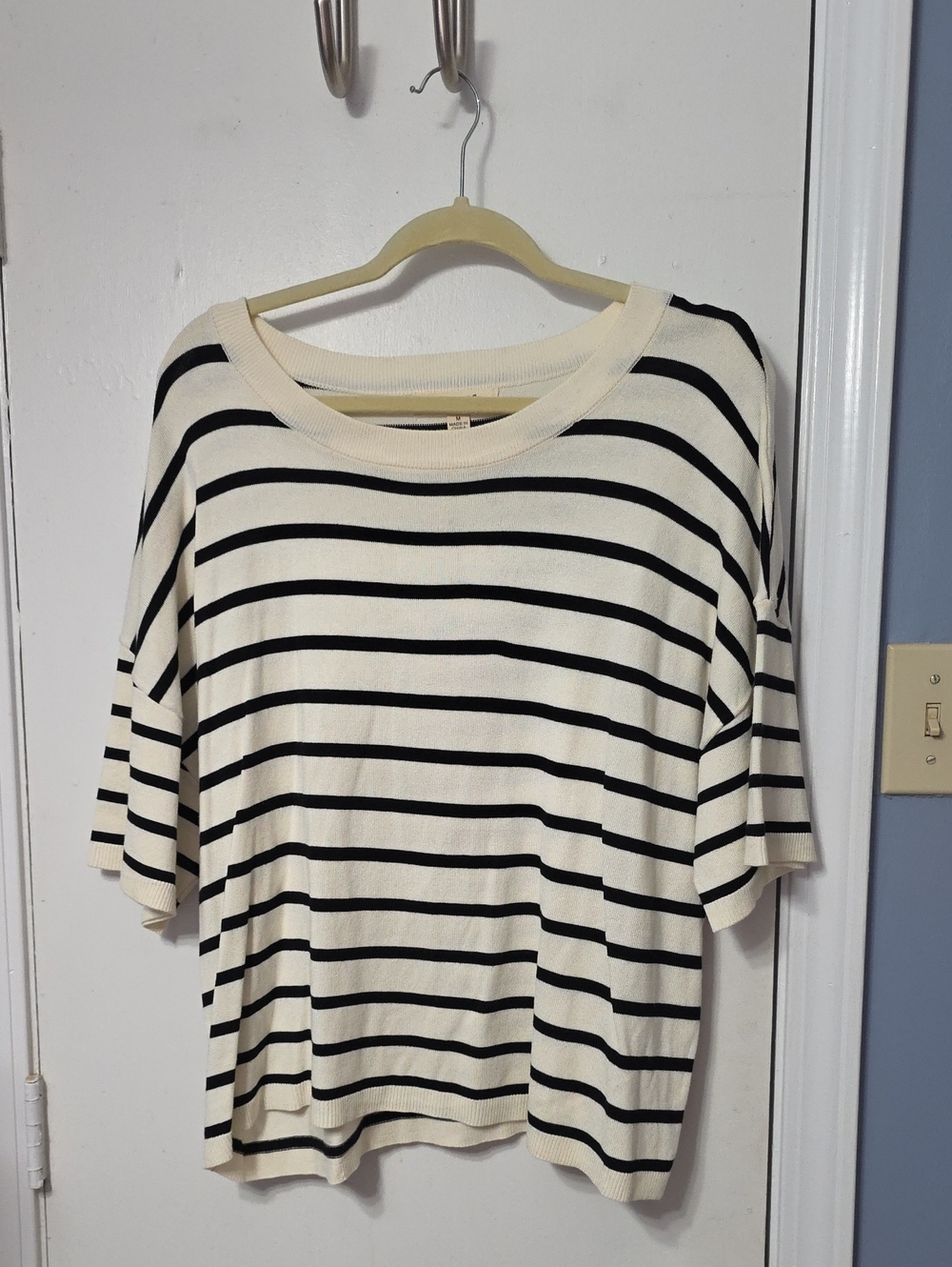 Vine & Love Black & White Striped Short-Sleeve Knit Top